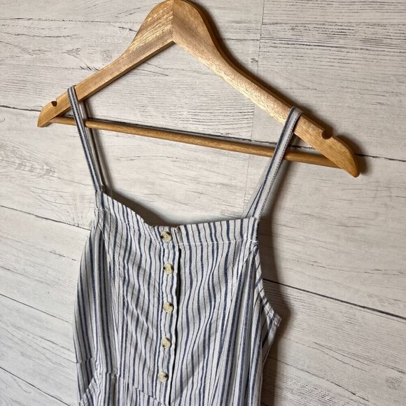 Old Navy Jumpsuit Womens SZ Small Blue & White Linen Blend Pockets Buttons Beach - Picture 5 of 15